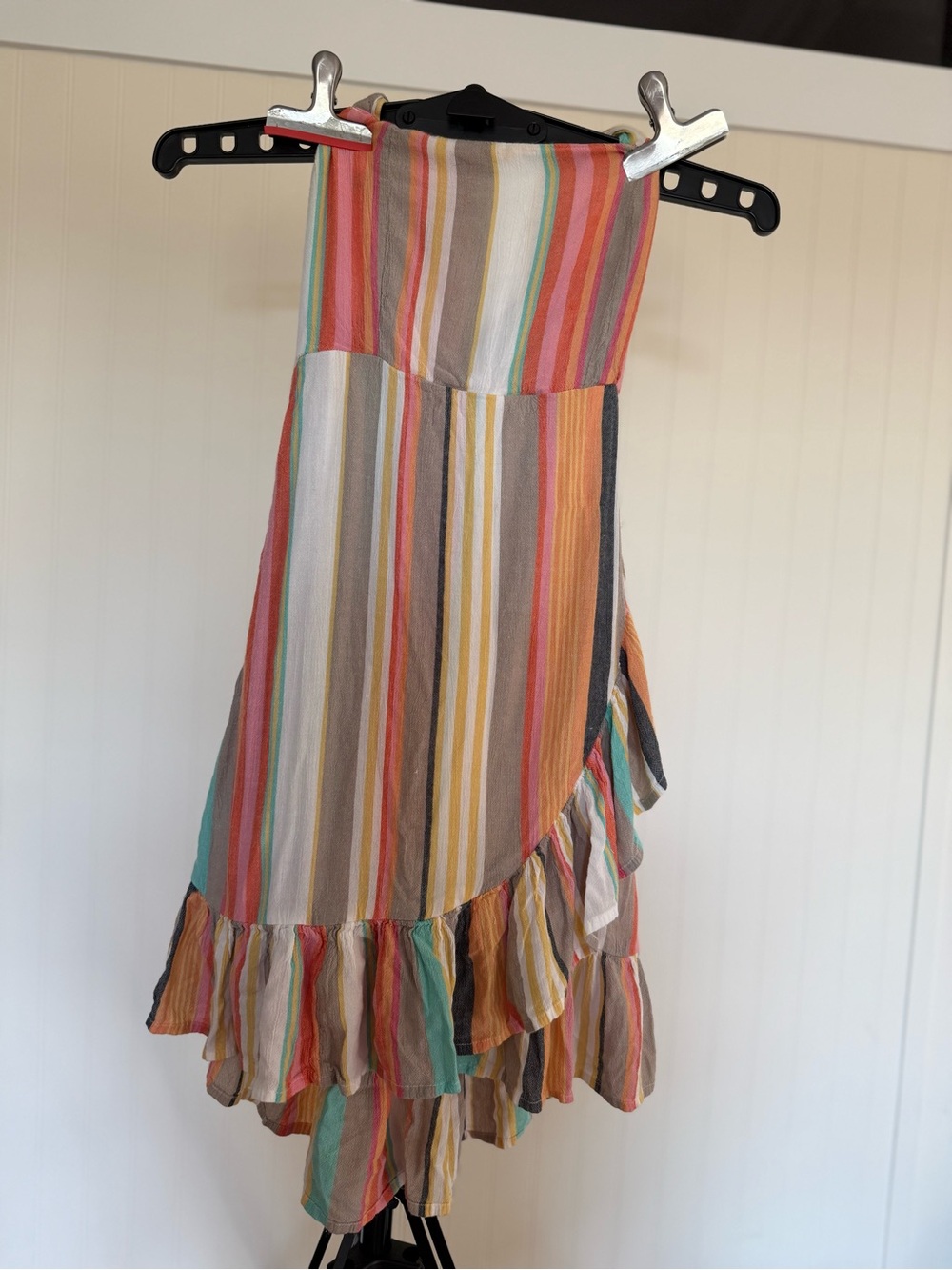 O'Neill Small Multicolor Striped Asymmetrical Ruffle-Hem Halter Dress Surf Boho